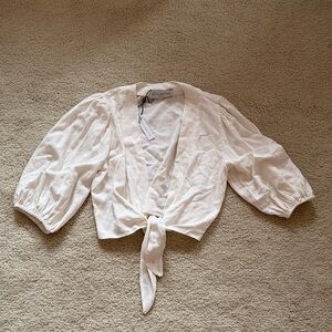 Stillwater Cream Tie-Front Puff Sleeve Crop Jacket  - NWT